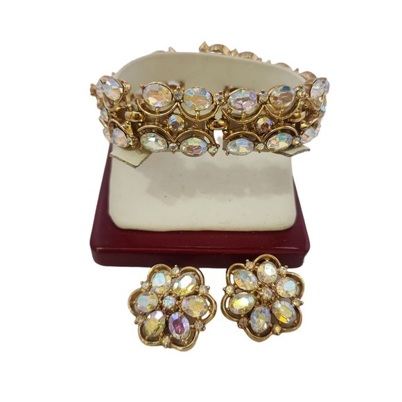 Vintage Signed Crown Trifari Rhinestone Bracelet Set (A3814)